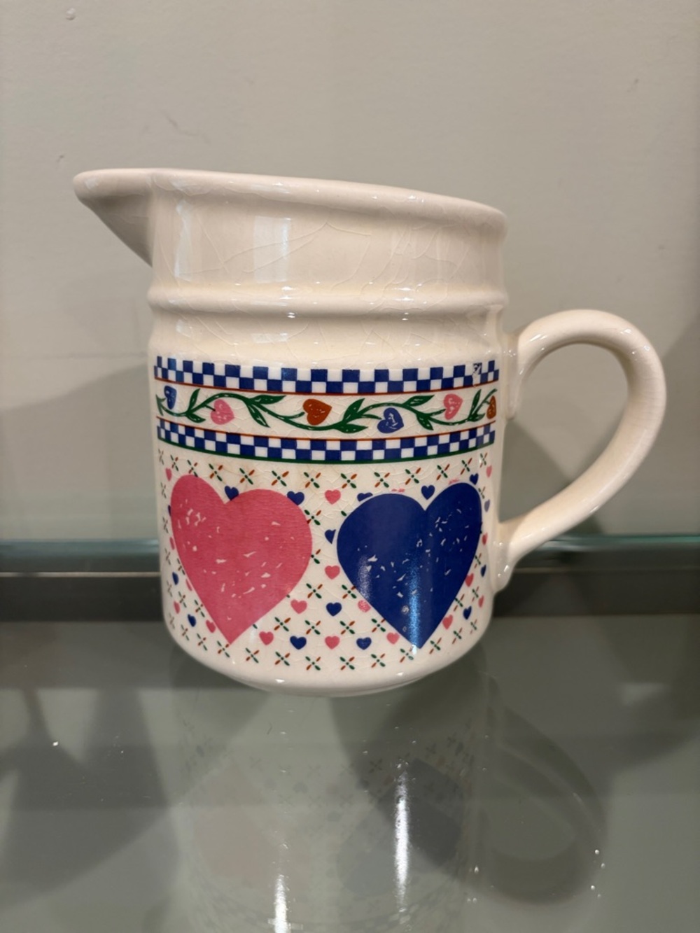 Ceramic Heart Pattern Pitcher - Pink & Blue Hearts